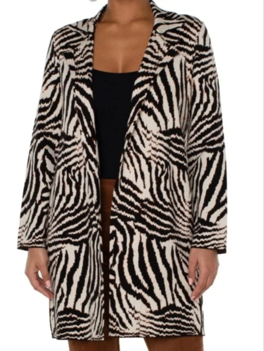 Liverpool Open Front Cardigan Coat Sweater size large in abstract zebra jacquard